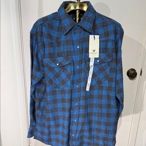 Willful Blue and Black Plaid Men's Shirt Western Style Shirt Pearl Snap Size 2XL
